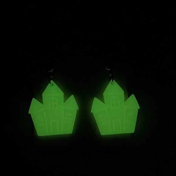 Handcrafted Glow in the Dark Haunted House Dangle Earrings NWT - Picture 2 of 6